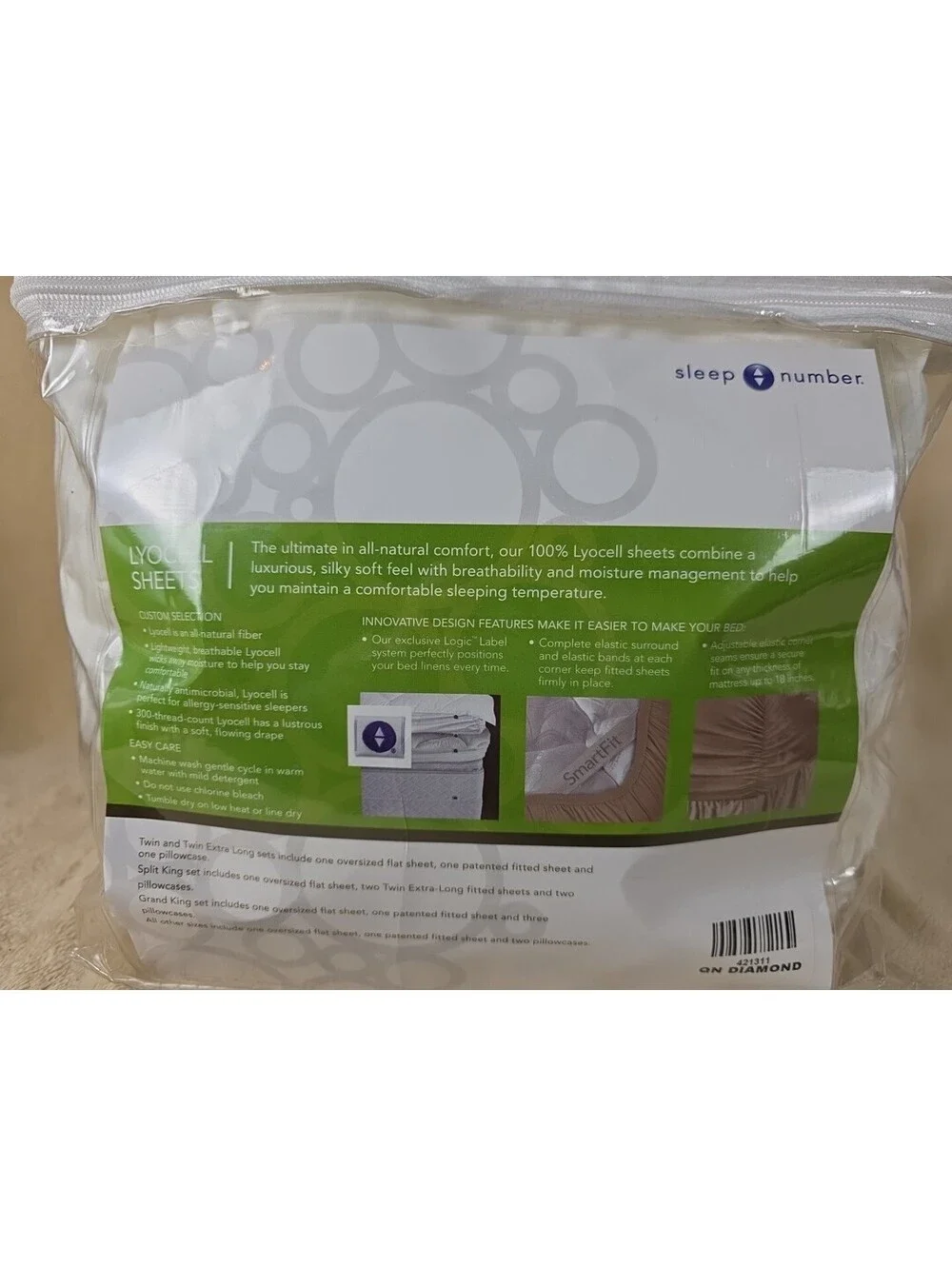 SLEEP NUMBER SELECT COMFORT LYOCELL Diamond Queen SmartFit Sheet Set *NEW* VTG